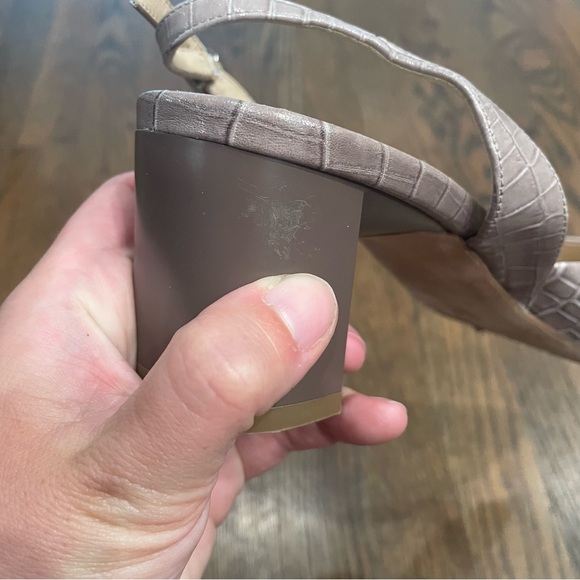 MM LAFLEUR Irene Rosy Taupe Croc Embossed Leather Slingback Block Heels - Picture 7 of 13